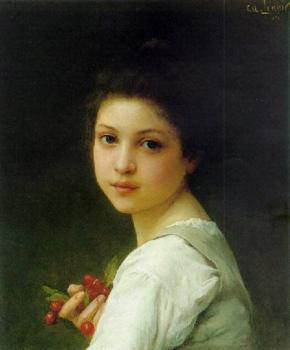 查爾斯 阿瑪佈爾 勒諾瓦 Portrait of a young girl with cherries